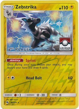 82, Fighting[×2], Lightning, Metal[-20], Promo, Reverse Holofoil, Sun & Moon: Lost Thunder Zebstrika (82/214) (League Promo 2nd Place) [Sun & Moon: Lost Thunder] - Trading Card World