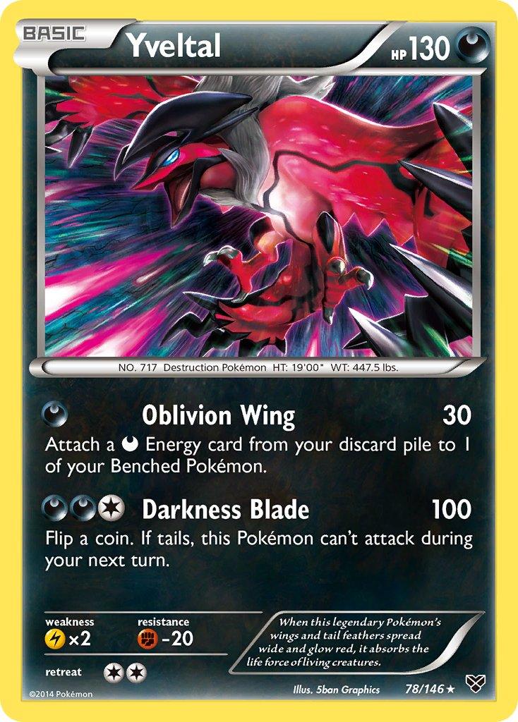 78, Darkness, Fighting[-20], Holo Rare, Holofoil, Lightning[×2], XY: Base Set Yveltal (78/146) (Theme Deck Exclusive) [XY: Base Set] - Trading Card World