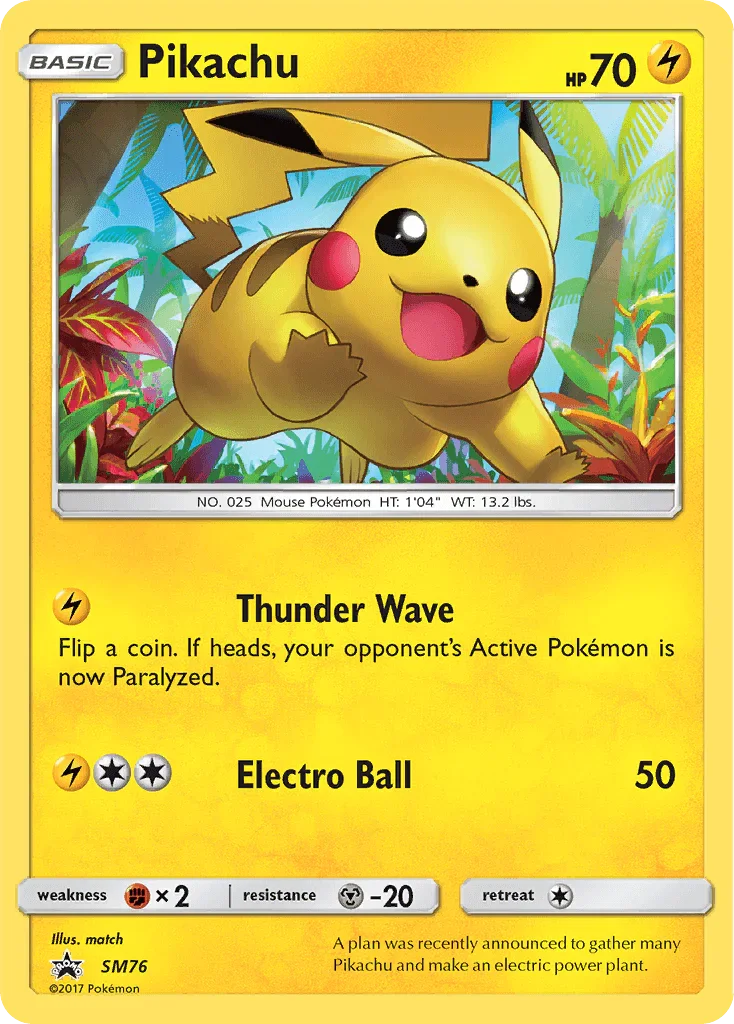 Fighting [x2], Holofoil, Lightning, Metal [-20], Promo, SM76, Sun & Moon: Black Star Promos Pikachu (SM76) [Sun & Moon: Black Star Promos] - Trading Card World