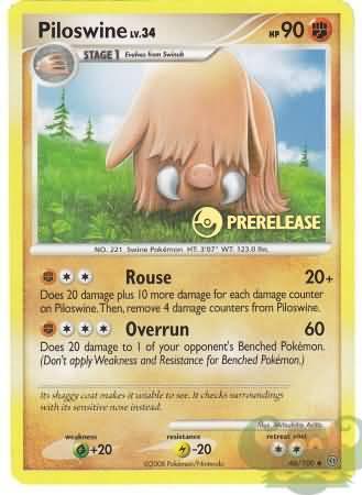 46, Fighting, Grass[+20], Holofoil, Lightning[-20], Nintendo: Black Star Promos, Normal, Promo Piloswine (46/100) (Prerelease Promo) [Nintendo: Black Star Promos] - Trading Card World