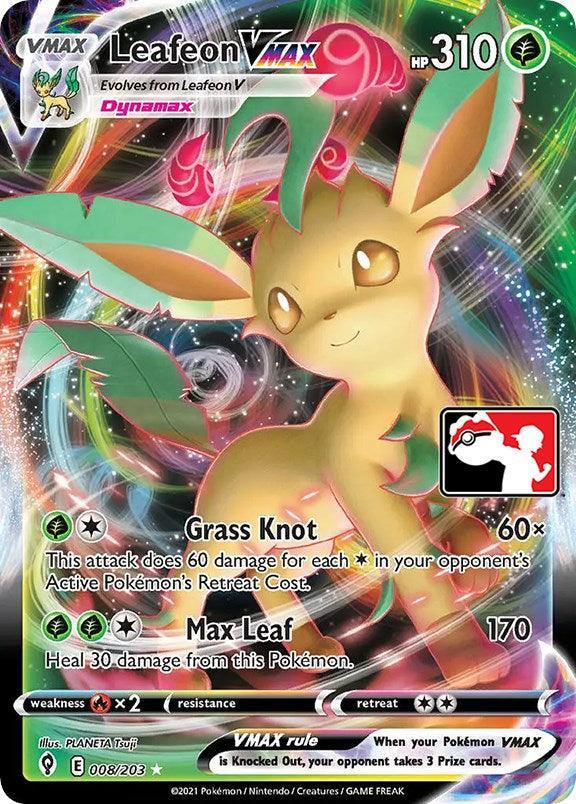 008, Fire [x2], Grass, Holofoil, Prize Pack Series One, Ultra Rare Leafeon VMAX (008/203) [Prize Pack Series One] - Trading Card World