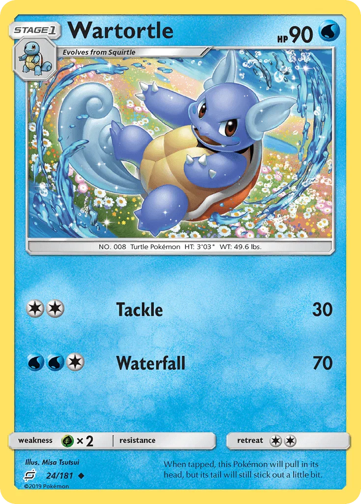 24, Grass[×2], Normal, Reverse Holofoil, Sun & Moon: Team Up, Uncommon, Water Wartortle (24/181) [Sun & Moon: Team Up] - Trading Card World
