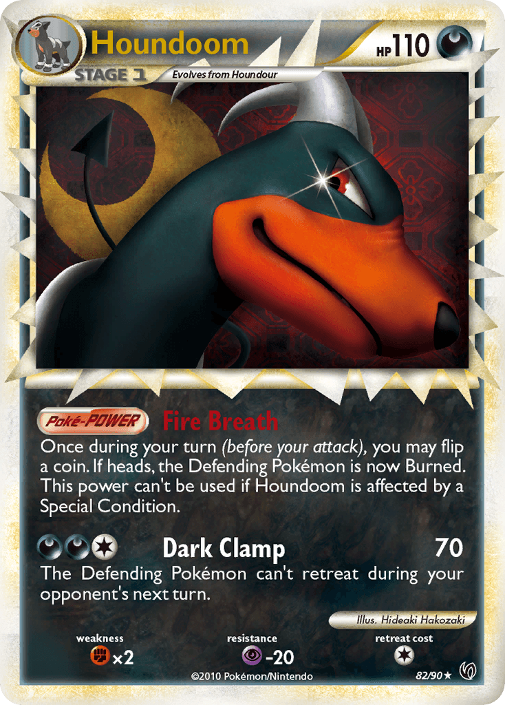 82, Darkness, Fighting[×2], HeartGold & SoulSilver: Undaunted, Holofoil, Psychic[-20], Ultra Rare Houndoom (82/90) [HeartGold & SoulSilver: Undaunted] - Trading Card World