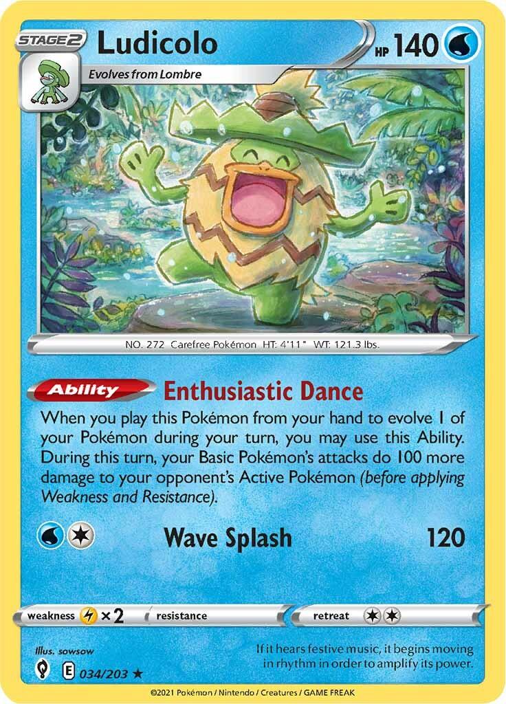 034, Holo Rare, Holofoil, Lightning [x2], Reverse Holofoil, Sword & Shield: Evolving Skies, Water Ludicolo (034/203) [Sword & Shield: Evolving Skies] - Trading Card World