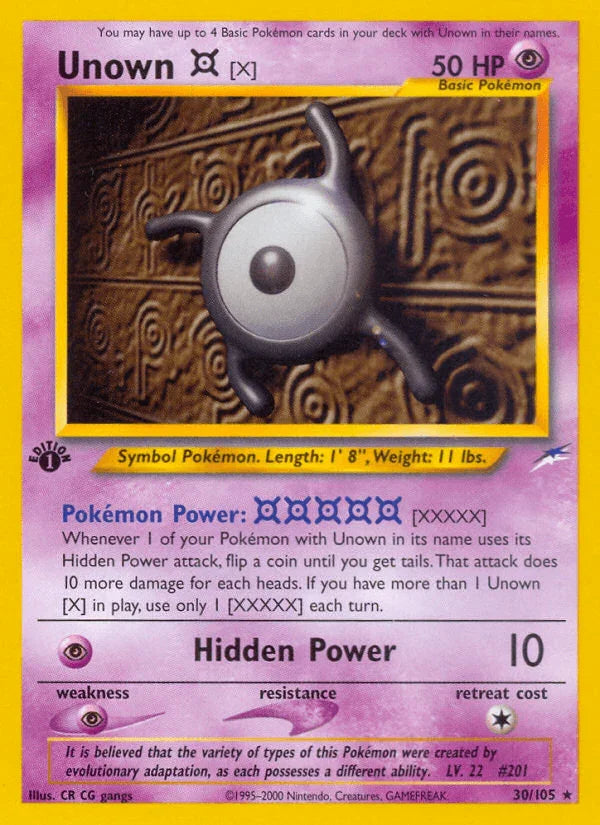 1st Edition Normal, 30, Neo Destiny 1st Edition, Psychic, Psychic[×2], Rare Unown [X] (30/105) [Neo Destiny 1st Edition] - Trading Card World