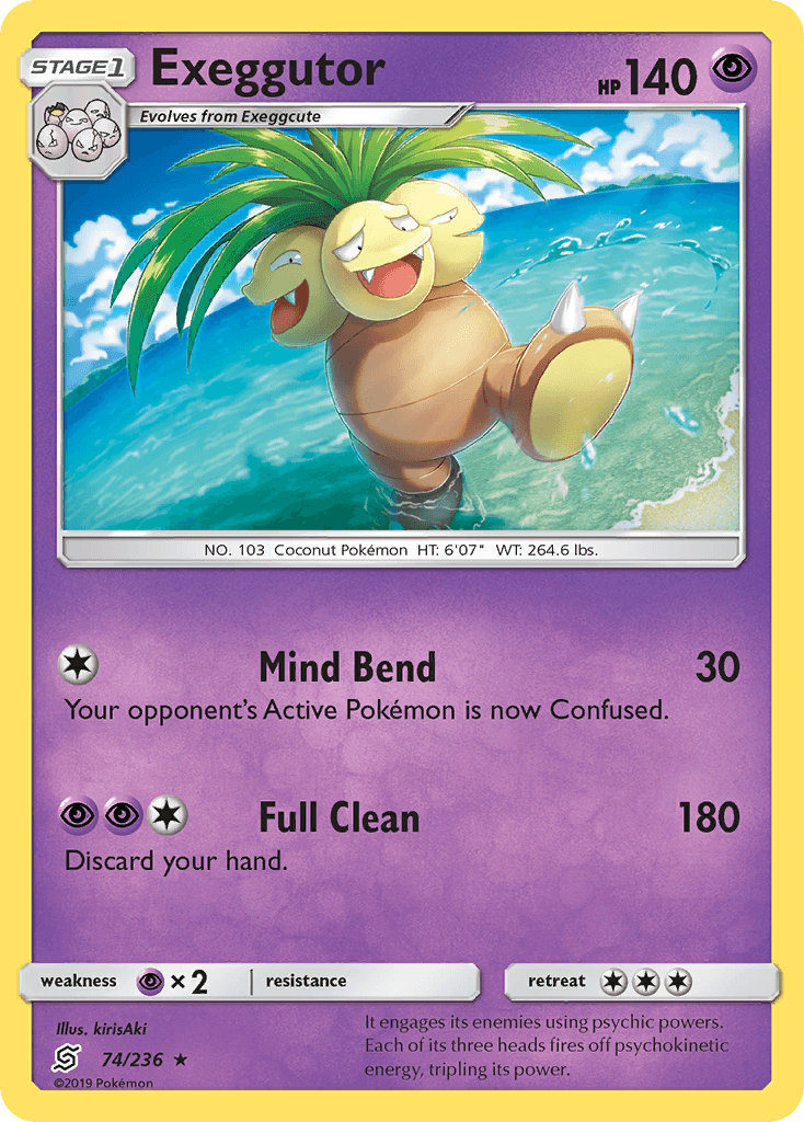 74, Normal, Psychic, Psychic[×2], Rare, Reverse Holofoil, Sun & Moon: Unified Minds Exeggutor (74/236) [Sun & Moon: Unified Minds] - Trading Card World