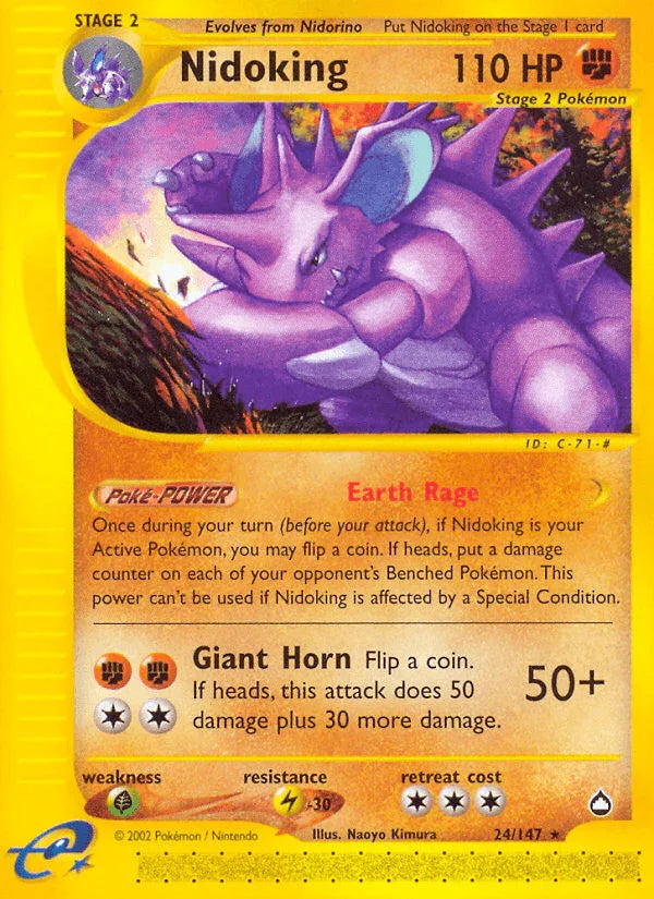 24, Aquapolis, Fighting, Grass[×2], Lightning[-30], Normal, Rare, Reverse Holofoil Nidoking (24/147) [Aquapolis] - Trading Card World
