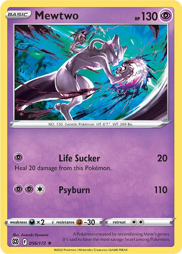 056, Darkness [x2], Fighting [-30], Normal, Psychic, Rare, Reverse Holofoil, Sword & Shield: Brilliant Stars Mewtwo (056/172) [Sword & Shield: Brilliant Stars] - Trading Card World