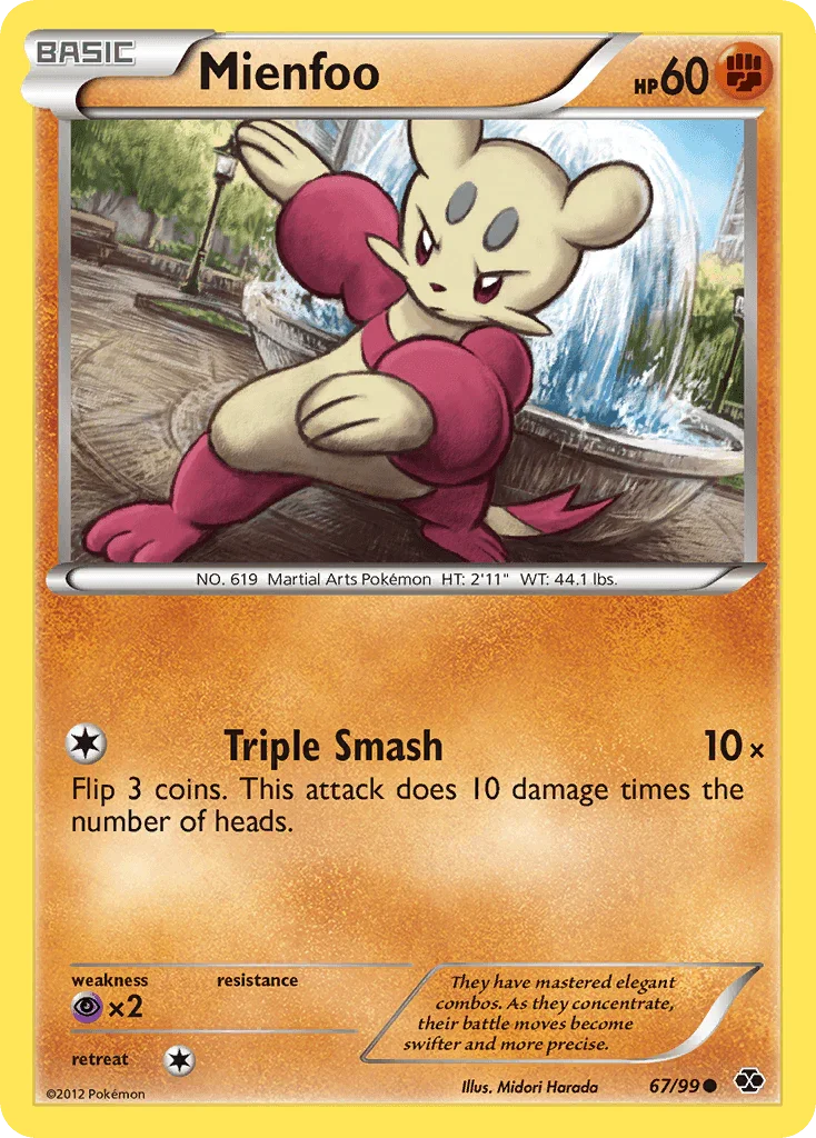 67, Black & White: Next Destinies, Common, Fighting, Normal, Psychic[×2], Reverse Holofoil Mienfoo (67/99) [Black & White: Next Destinies] - Trading Card World