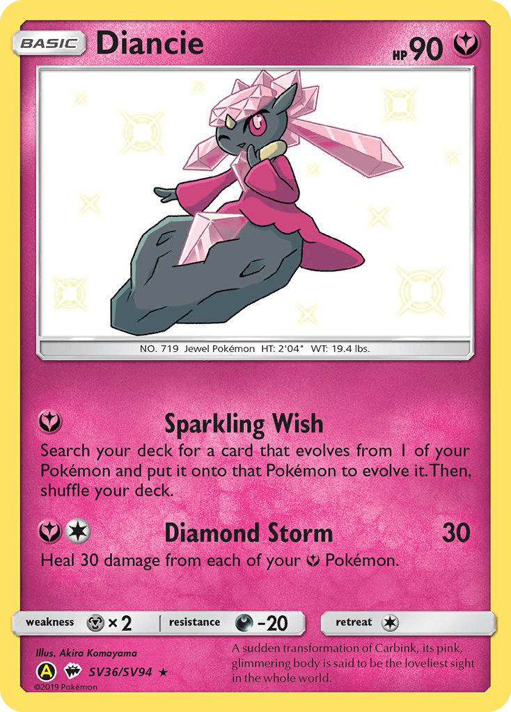 Darkness[-20], Fairy, Holofoil, Metal[×2], Sun & Moon: Hidden Fates - Shiny Vault, SV36, Ultra Rare Diancie (SV36/SV94) [Sun & Moon: Hidden Fates - Shiny Vault] - Trading Card World