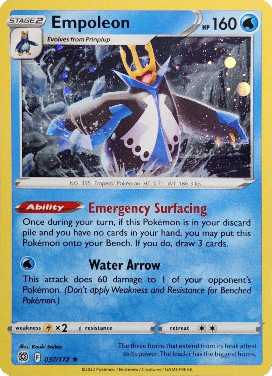 037, Holo Rare, Holofoil, Lighting [x2], Sword & Shield: Brilliant Stars, Water Empoleon (037/172) (Cosmos Holo) [Sword & Shield: Brilliant Stars] - Trading Card World