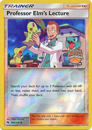 188, Promo, Reverse Holofoil, Sun & Moon: Lost Thunder, Supporter Professor Elm's Lecture (188/214) (Regional Championship Promo) [Sun & Moon: Lost Thunder] - Trading Card World