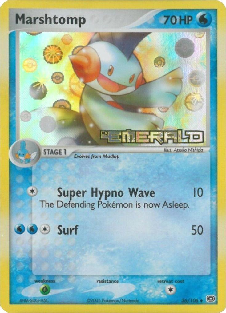 36, EX: Emerald, Grass[×2], Reverse Holofoil, Uncommon, Water Marshtomp (36/106) (Stamped) [EX: Emerald] - Trading Card World