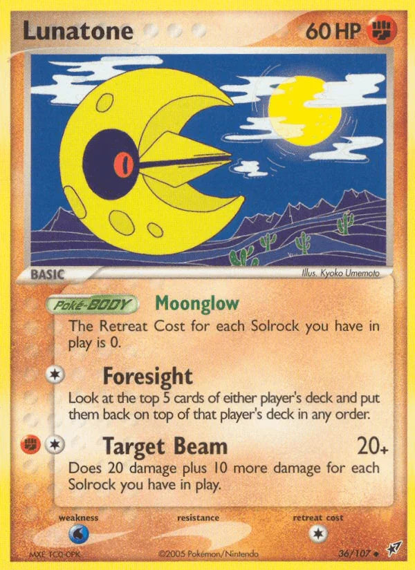 36, EX: Deoxys, Fighting, Normal, Uncommon, Water[×2] Lunatone (36/107) [EX: Deoxys] - Trading Card World