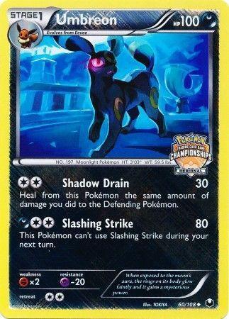 60, Black & White: Dark Explorers, Darkness, Fighting[×2], Holofoil, Promo, Psychic[-20] Umbreon (60/108) (Regional Championship Promo) [Black & White: Dark Explorers] - Trading Card World