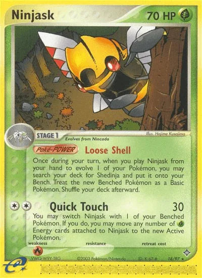 18, EX: Dragon, Fire[×2], Grass, Normal, Rare, Reverse Holofoil Ninjask (18/97) [EX: Dragon] - Trading Card World