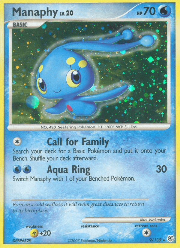 Diamond & Pearl: Base Set, Holo Rare, Holofoil, Lightning[+20], Reverse Holofoil, Water Manaphy (9/130) [Diamond & Pearl: Base Set] - Trading Card World