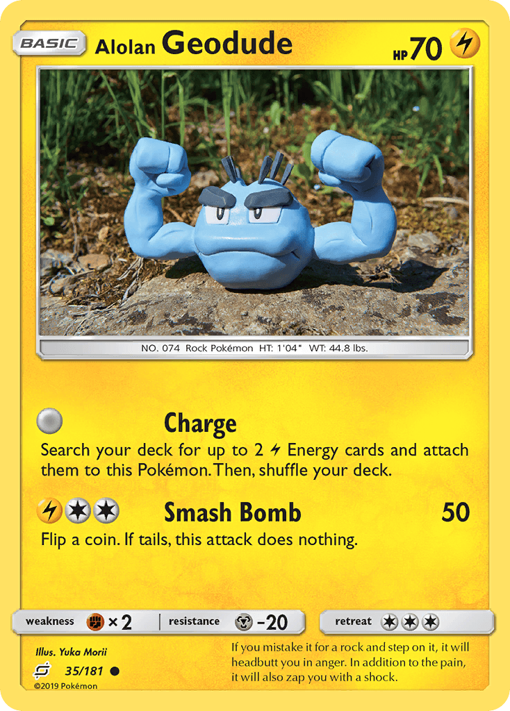 35, Common, Fighting[×2], Lightning, Metal[-20], Normal, Reverse Holofoil, Sun & Moon: Team Up Alolan Geodude (35/181) [Sun & Moon: Team Up] - Trading Card World
