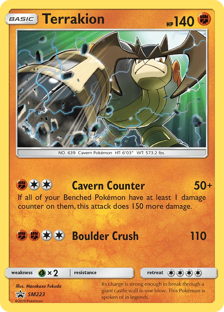 Fighting, Grass [x2], Holofoil, Promo, SM223, Sun & Moon: Black Star Promos Terrakion (SM223) [Sun & Moon: Black Star Promos] - Trading Card World