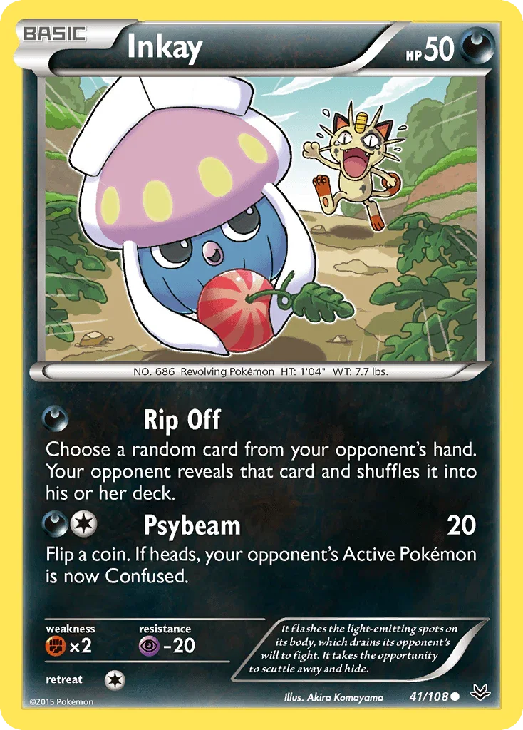 41, Common, Darkness, Fighting[×2], Normal, Psychic[-20], Reverse Holofoil, XY: Roaring Skies Inkay (41/108) [XY: Roaring Skies] - Trading Card World
