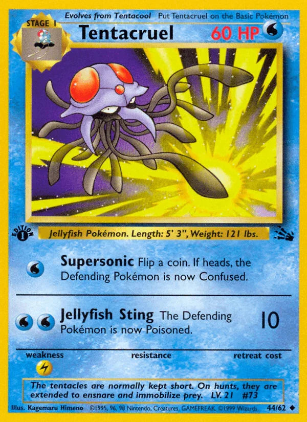 1st Edition Normal, 44, Fossil 1st Edition, Lightning[×2], Uncommon, Water Tentacruel (44/62) [Fossil 1st Edition] - Trading Card World