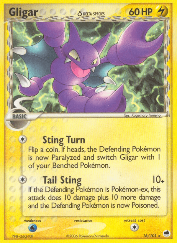 16, EX: Dragon Frontiers, Lightning, Normal, Rare, Water[×2] Gligar (16/101) (Delta Species) [EX: Dragon Frontiers] - Trading Card World