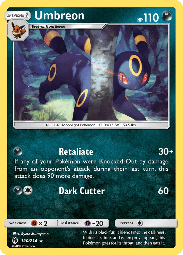 120, Darkness, Fighting[×2], Normal, Psychic[-20], Rare, Reverse Holofoil, Sun & Moon: Lost Thunder Umbreon (120/214) [Sun & Moon: Lost Thunder] - Trading Card World