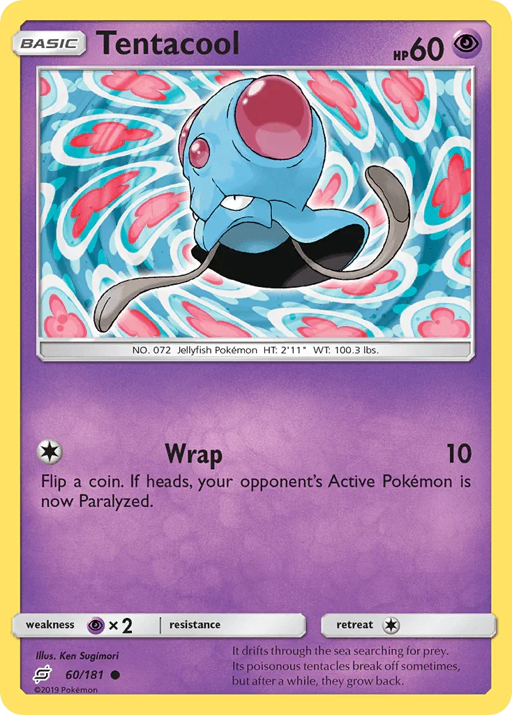60, Common, Normal, Psychic, Psychic[×2], Reverse Holofoil, Sun & Moon: Team Up Tentacool (60/181) [Sun & Moon: Team Up] - Trading Card World
