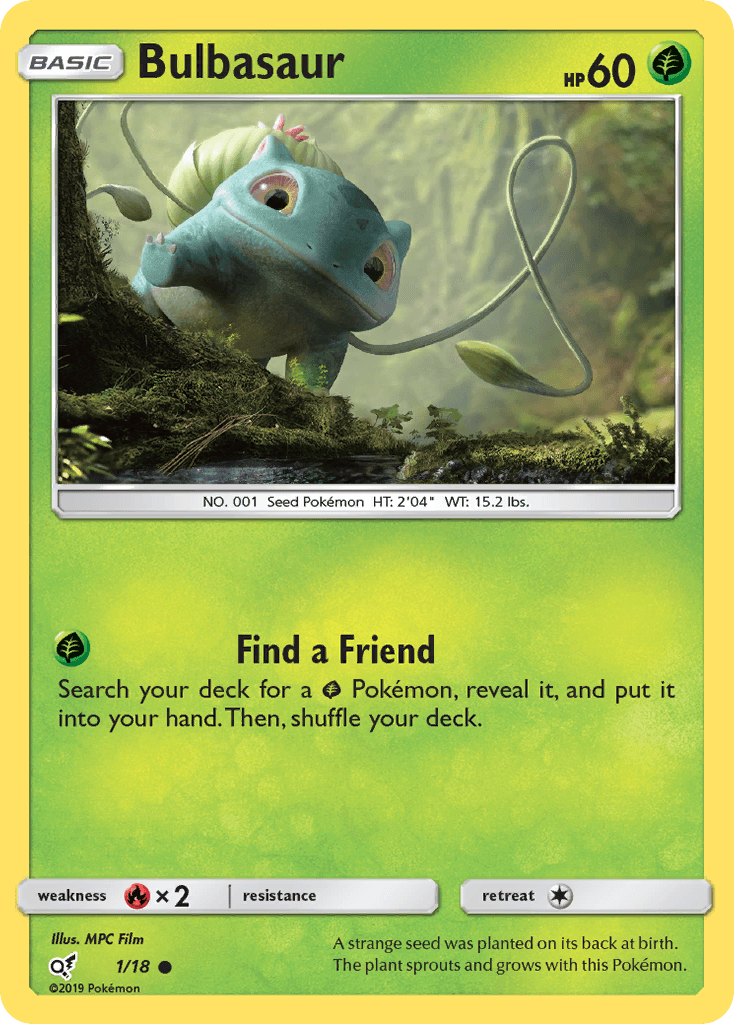 Common, Fire[×2], Grass, Holofoil, Sun & Moon: Detective Pikachu Bulbasaur (1/18) [Sun & Moon: Detective Pikachu] - Trading Card World