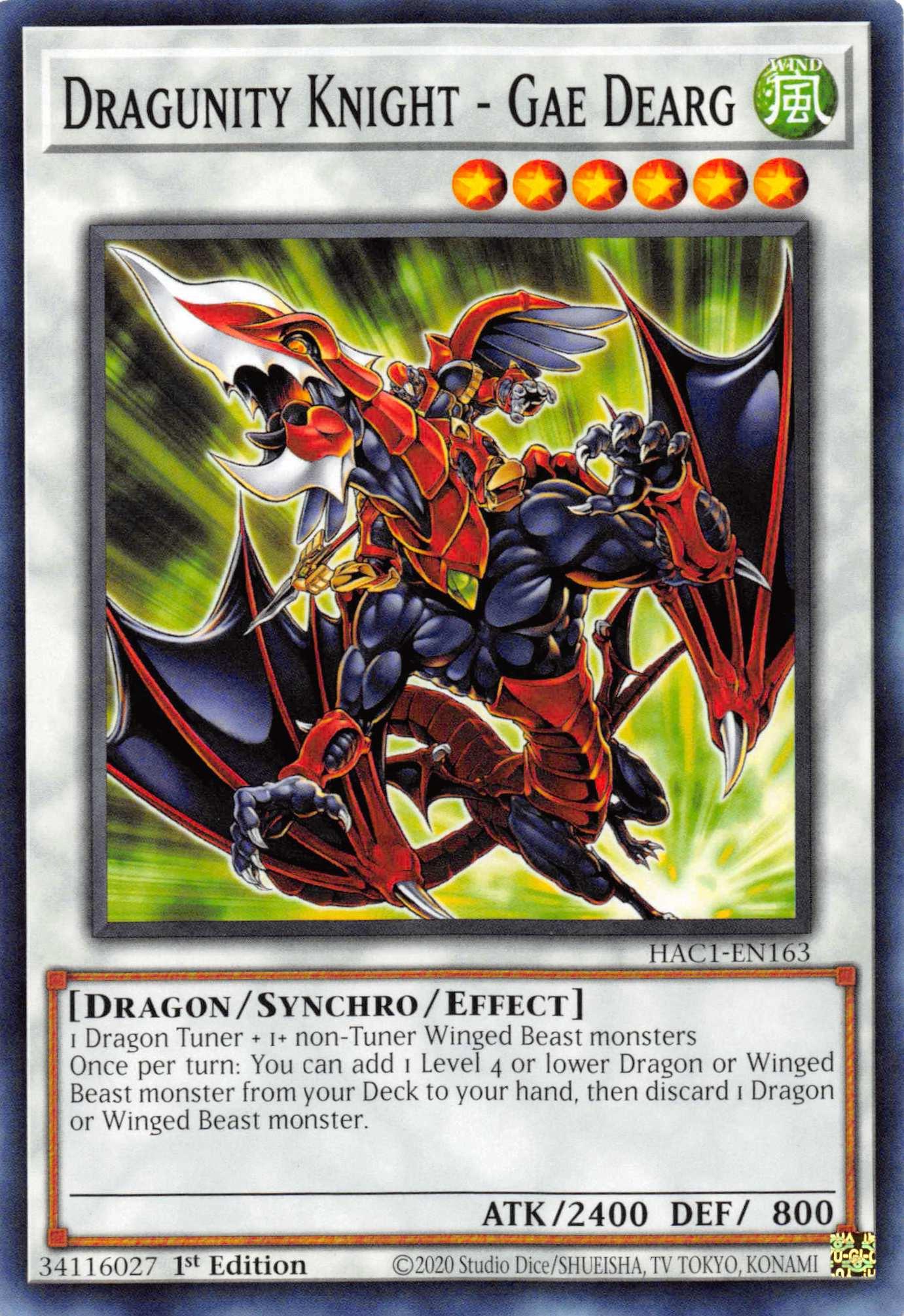 1st Edition, Common, Dragon, Hidden Arsenal: Chapter 1, Synchro/Effect Monster, Wind Dragunity Knight - Gae Dearg [HAC1-EN163] Common - Trading Card World