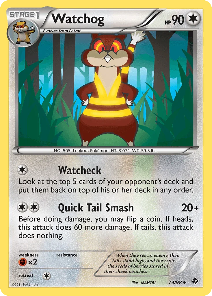 79, Black & White: Emerging Powers, Colorless, Fighting[×2], Normal, Reverse Holofoil, Uncommon Watchog (79/98) [Black & White: Emerging Powers] - Trading Card World