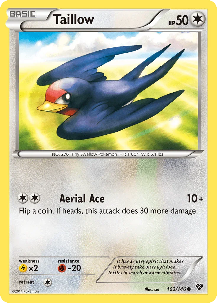 102, Colorless, Common, Fighting[-20], Lightning[×2], Normal, Reverse Holofoil, XY: Base Set Taillow (102/146) [XY: Base Set] - Trading Card World
