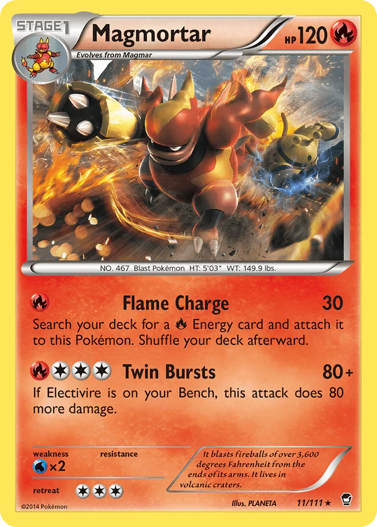11, Fire, Normal, Rare, Reverse Holofoil, Water[×2], XY: Furious Fists Magmortar (11/111) [XY: Furious Fists] - Trading Card World