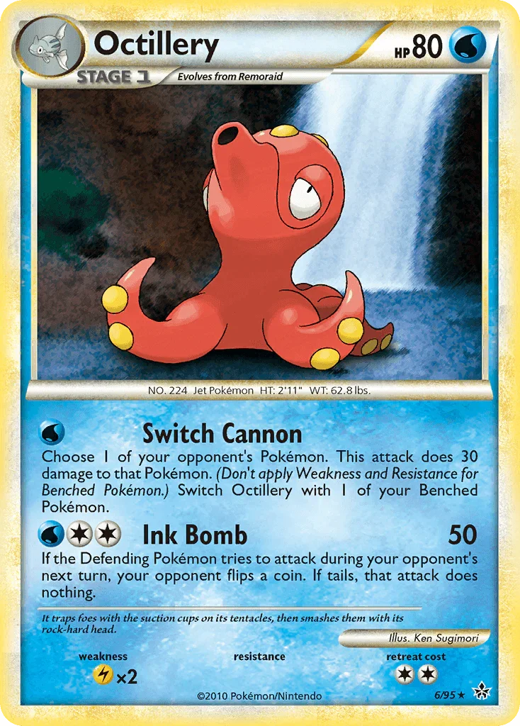 HeartGold & SoulSilver: Unleashed, Holo Rare, Holofoil, Lightning[×2], Reverse Holofoil, Water Octillery (6/95) [HeartGold & SoulSilver: Unleashed] - Trading Card World