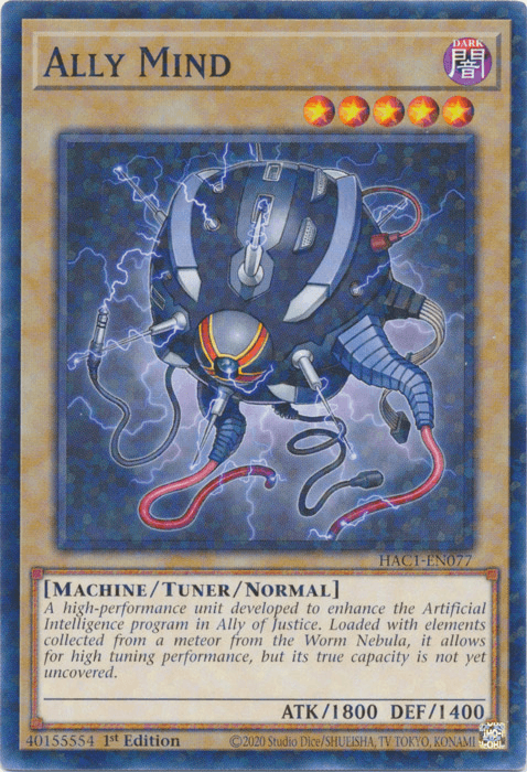 1st Edition, Common, Dark, Hidden Arsenal: Chapter 1, Machine, Tuner/Normal Monster Ally Mind (Duel Terminal) [HAC1-EN077] Common - Trading Card World