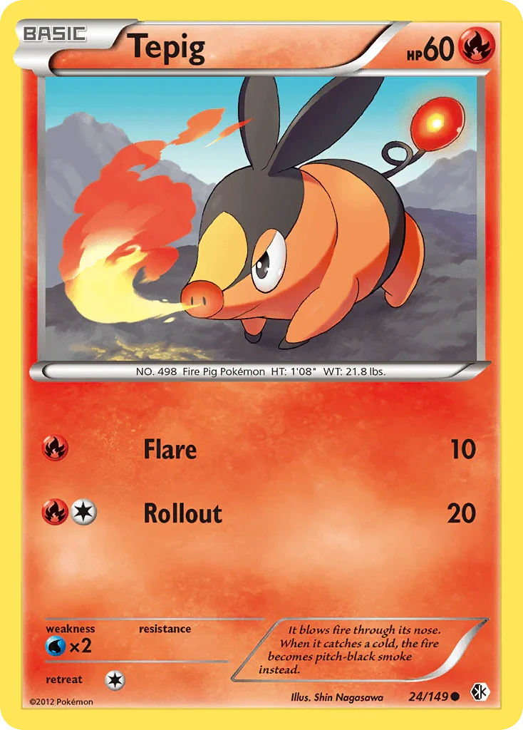 24, Black & White: Boundaries Crossed, Common, Fire, Normal, Reverse Holofoil, Water[×2] Tepig (24/149) [Black & White: Boundaries Crossed] - Trading Card World
