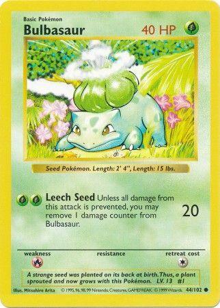 44, Base Set Shadowless Unlimited, Common, Fire[×2], Grass, Normal Bulbasaur (44/102) [Base Set Shadowless Unlimited] - Trading Card World