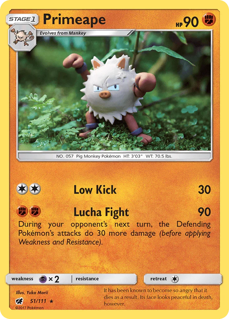 51, Fighting, Normal, Psychic[×2], Rare, Reverse Holofoil, Sun & Moon: Crimson Invasion Primeape (51/111) [Sun & Moon: Crimson Invasion] - Trading Card World