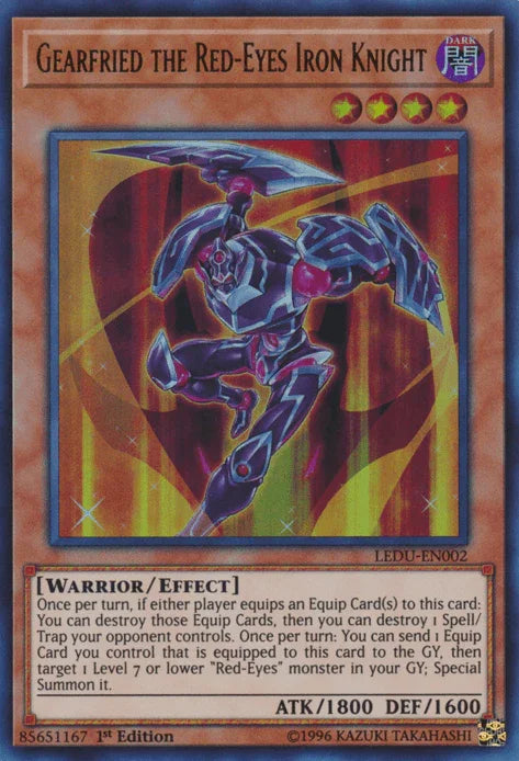 1st Edition, Dark, Effect Monster, Legendary Duelists, Ultra Rare, Warrior Gearfried the Red-Eyes Iron Knight [LEDU-EN002] Ultra Rare - Trading Card World