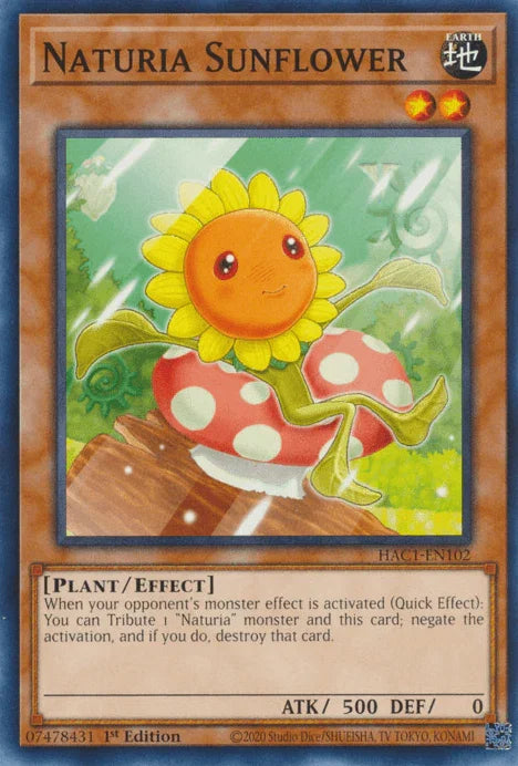 1st Edition, Common, Earth, Effect Monster, Hidden Arsenal: Chapter 1, Plant Naturia Sunflower [HAC1-EN102] Common - Trading Card World