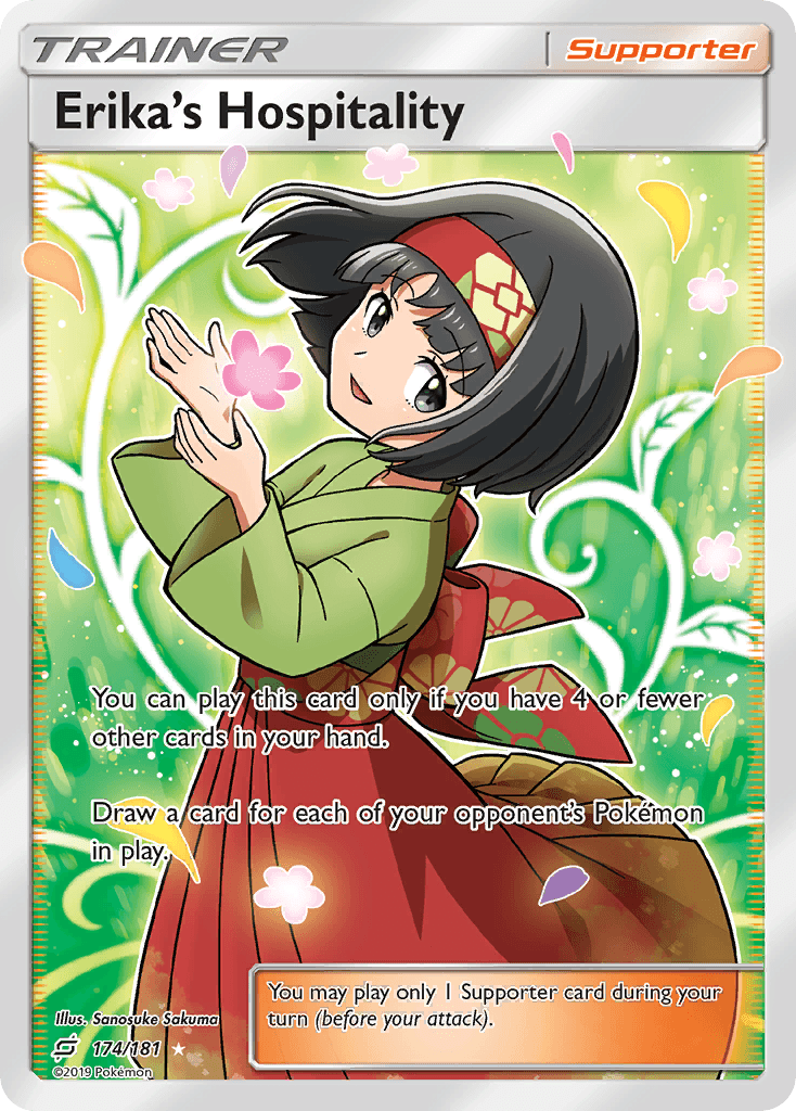 174, Holofoil, Sun & Moon: Team Up, Supporter, Ultra Rare Erika's Hospitality (174/181) [Sun & Moon: Team Up] - Trading Card World