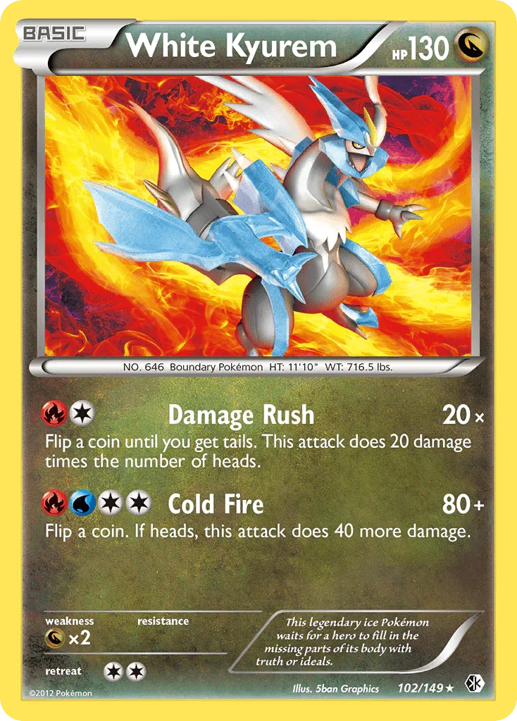 102, Black & White: Boundaries Crossed, Dragon, Dragon[×2], Normal, Rare, Reverse Holofoil White Kyurem (102/149) [Black & White: Boundaries Crossed] - Trading Card World