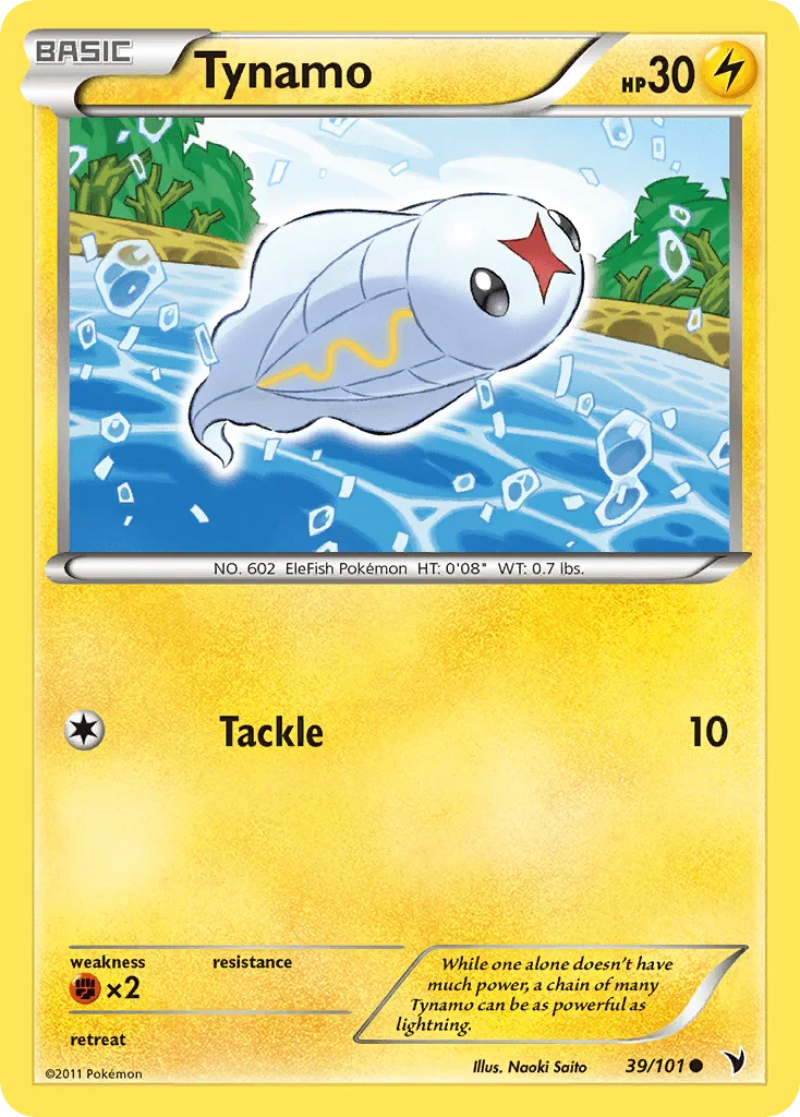 39, Black & White: Noble Victories, Common, Fighting[×2], Lightning, Normal, Reverse Holofoil Tynamo (39/101) [Black & White: Noble Victories] - Trading Card World