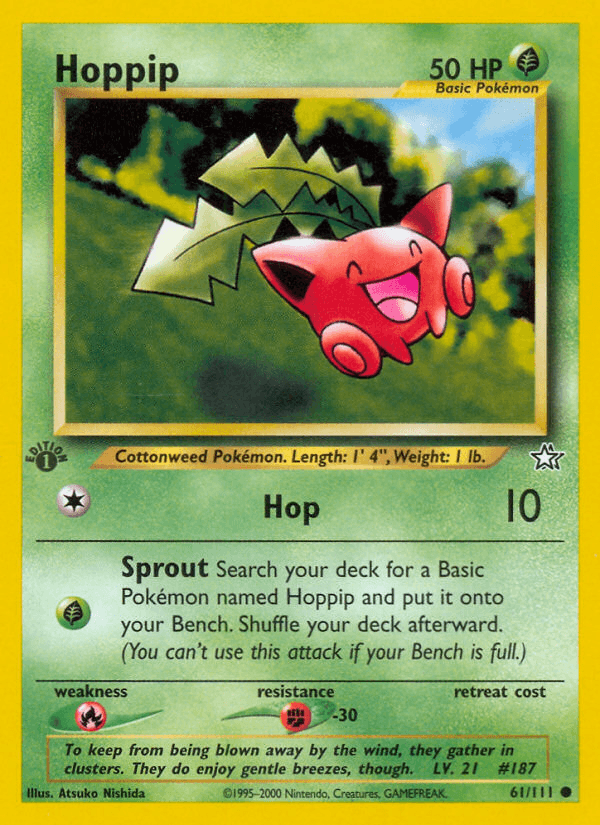 1st Edition Normal, 61, Common, Fighting[-30], Fire[×2], Grass, Neo Genesis 1st Edition Hoppip (61/111) [Neo Genesis 1st Edition] - Trading Card World