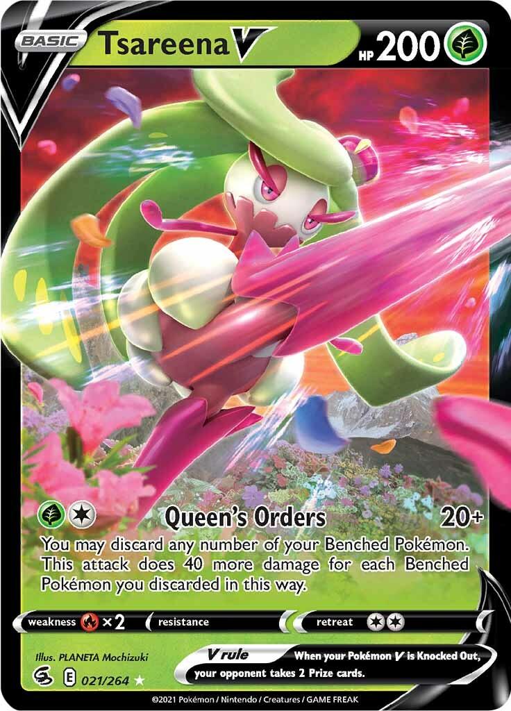 021, Fire [x2], Grass, Holofoil, Sword & Shield: Fusion Strike, Ultra Rare Tsareena V (021/264) [Sword & Shield: Fusion Strike] - Trading Card World