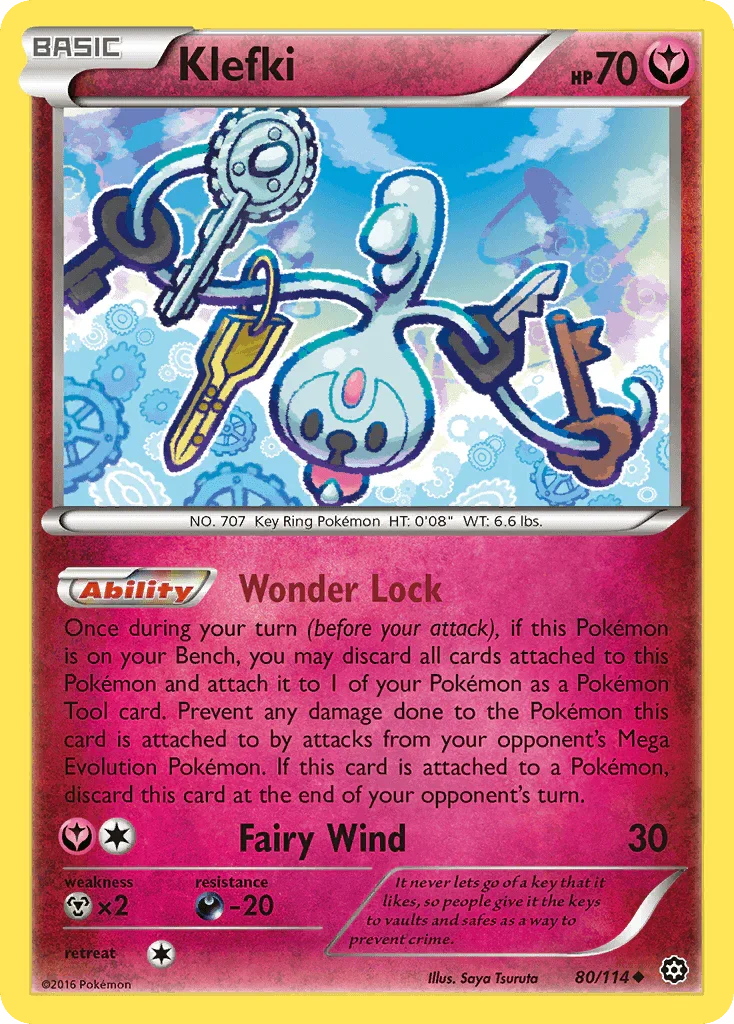80, Darkness[-20], Fairy, Metal[×2], Normal, Reverse Holofoil, Uncommon, XY: Steam Siege Klefki (80/114) [XY: Steam Siege] - Trading Card World
