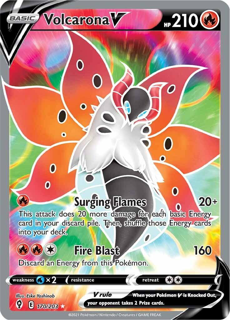 170, Fire, Holofoil, Sword & Shield: Evolving Skies, Ultra Rare, Water [x2] Volcarona V (170/203) [Sword & Shield: Evolving Skies] - Trading Card World