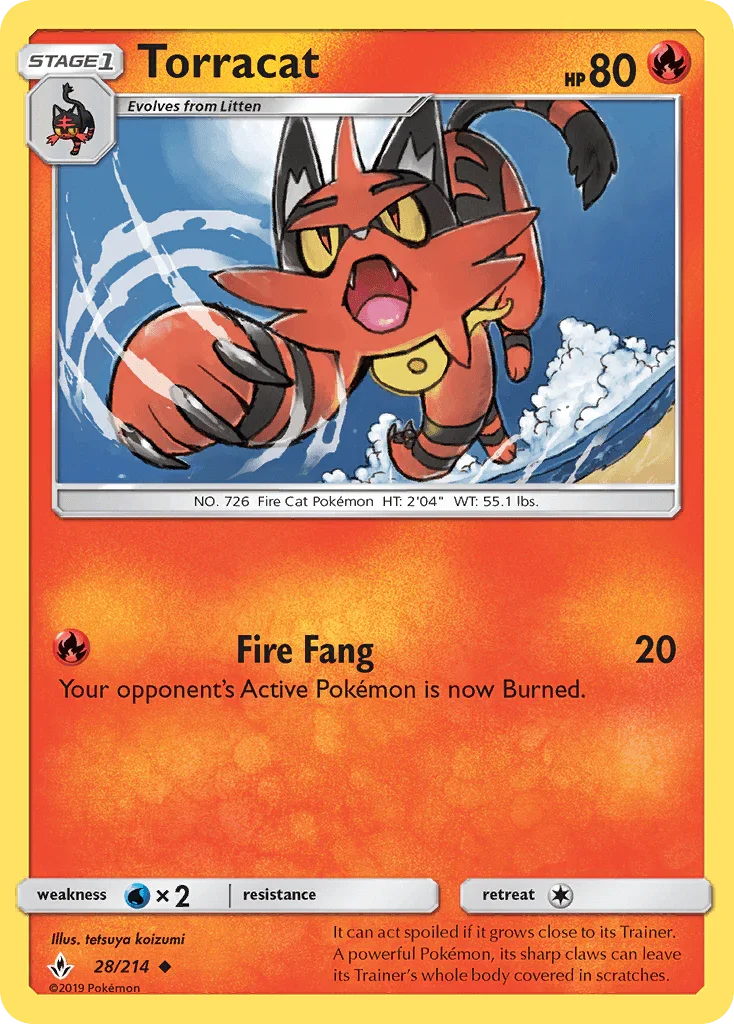 28, Fire, Normal, Reverse Holofoil, Sun & Moon: Unbroken Bonds, Uncommon, Water[×2] Torracat (28/214) [Sun & Moon: Unbroken Bonds] - Trading Card World