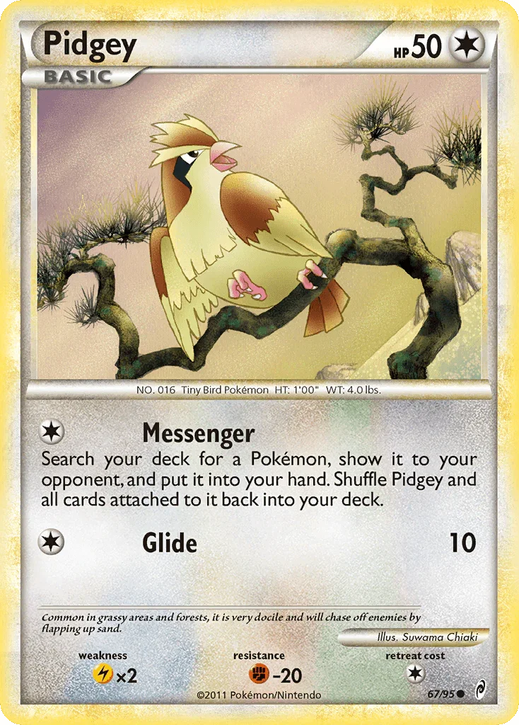 67, Colorless, Common, Fighting[-20], HeartGold & SoulSilver: Call of Legends, Lightning[×2], Normal, Reverse Holofoil Pidgey (67/95) [HeartGold & SoulSilver: Call of Legends] - Trading Card World