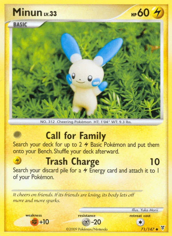 71, Fighting[+10], Lightning, Metal[-20], Normal, Platinum: Supreme Victors, Reverse Holofoil, Uncommon Minun (71/147) [Platinum: Supreme Victors] - Trading Card World